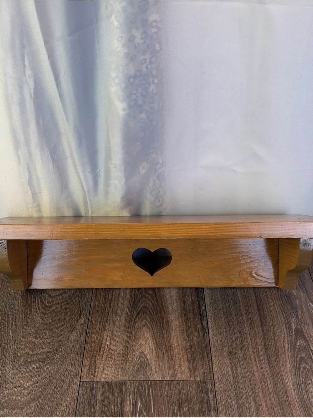 Vintage Varnished Wood Wall Shelf Heart Cutout 17.5”x5.5” Country Farmhouse
